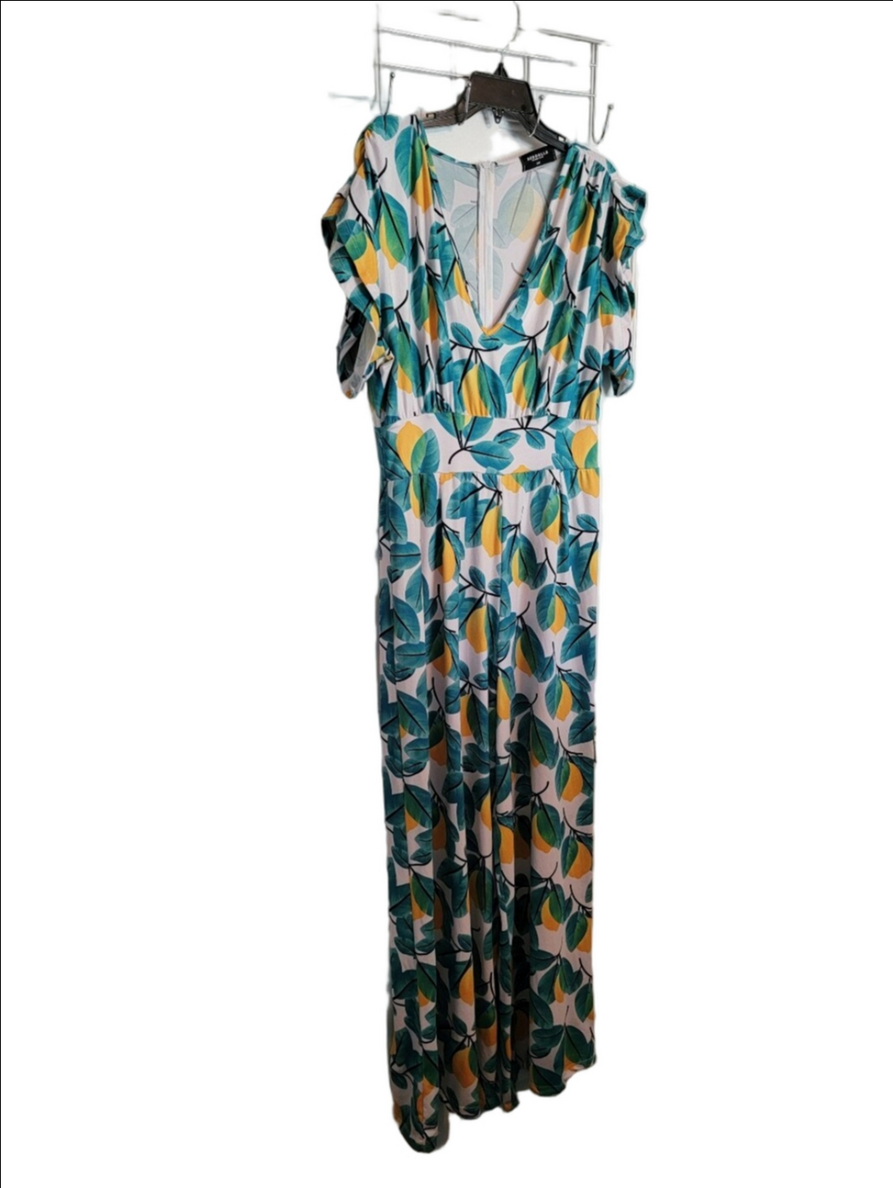 REBDOLLS Lemon Print Wide Leg Stretchy Jumpsuit, Comfy Size 2X